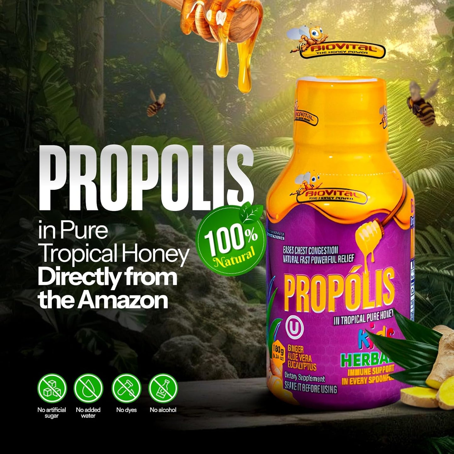 KIDS - BIOVITAL COUGH SYRUP WITH PROPOLIS & PURE TROPICAL HONEY 180G