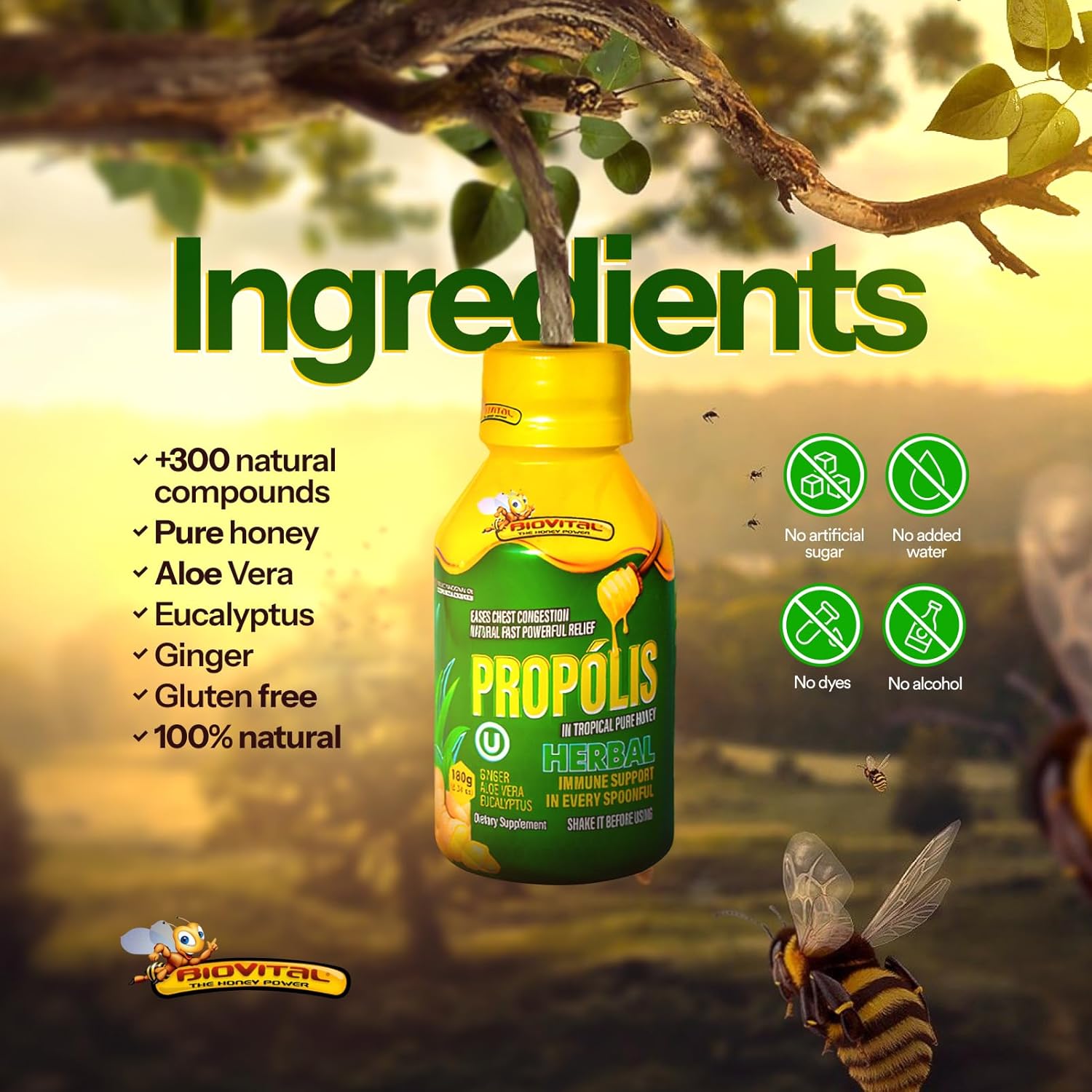 ADULTS - BIOVITAL COUGH SYRUP WITH PROPOLIS & PURE TROPICAL HONEY 180G