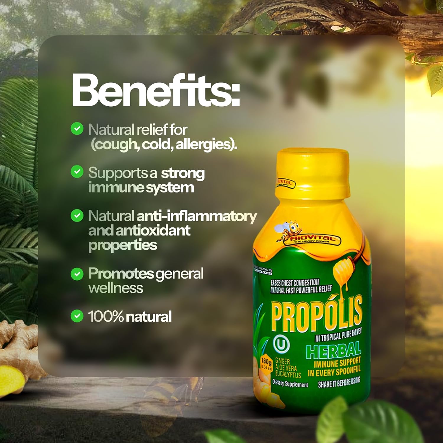 ADULTS - BIOVITAL COUGH SYRUP WITH PROPOLIS & PURE TROPICAL HONEY 180G