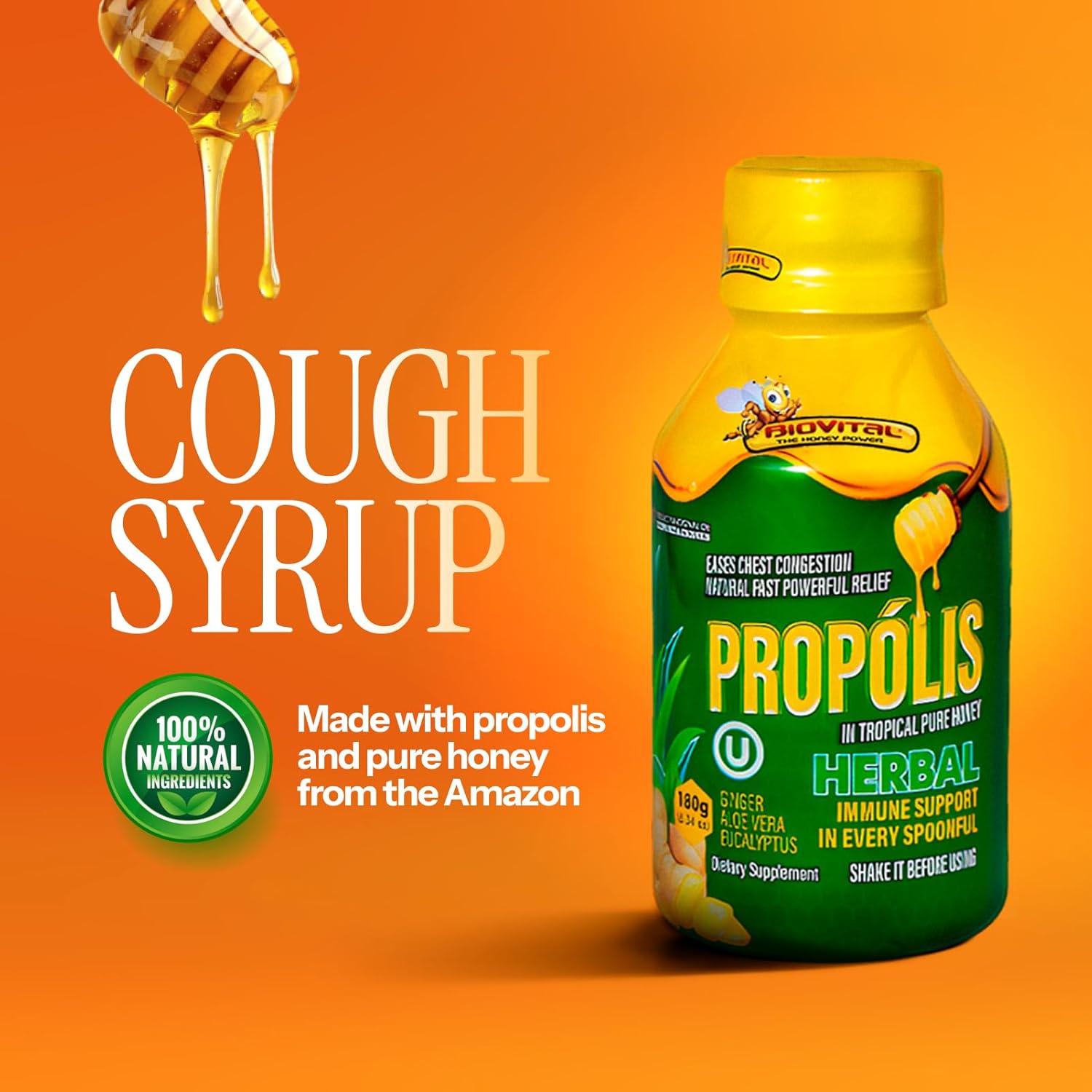 ADULTS - BIOVITAL COUGH SYRUP WITH PROPOLIS & PURE TROPICAL HONEY 180G