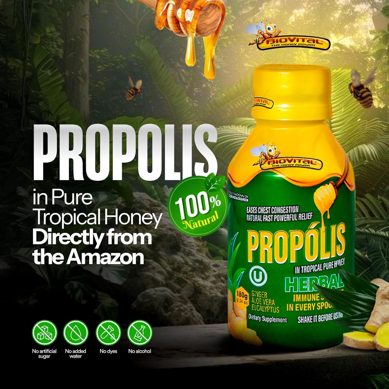 ADULTS - BIOVITAL COUGH SYRUP WITH PROPOLIS & PURE TROPICAL HONEY 180G